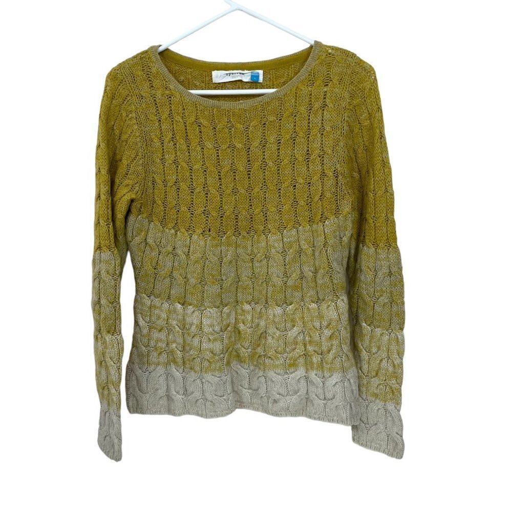 Anthropologie Sparrow Olive and Cream Cable Knit Sweater